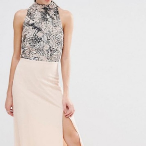 ASOS petite size 6 pink/navy beaded dress - Picture 1 of 6